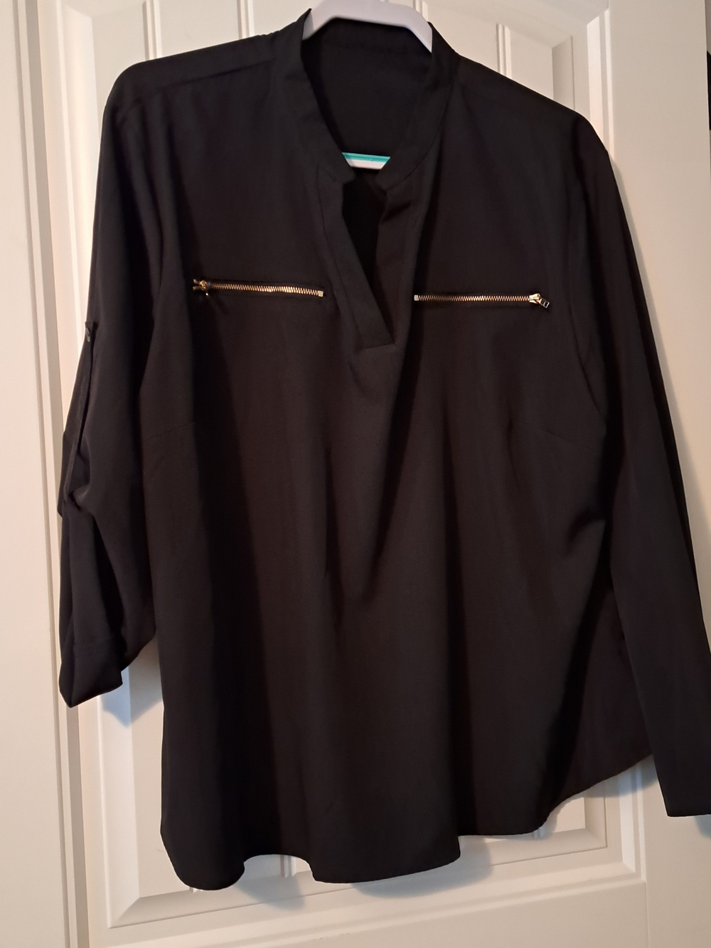 SHEIN Black Long-Sleeve Top with Gold Zipper Accents